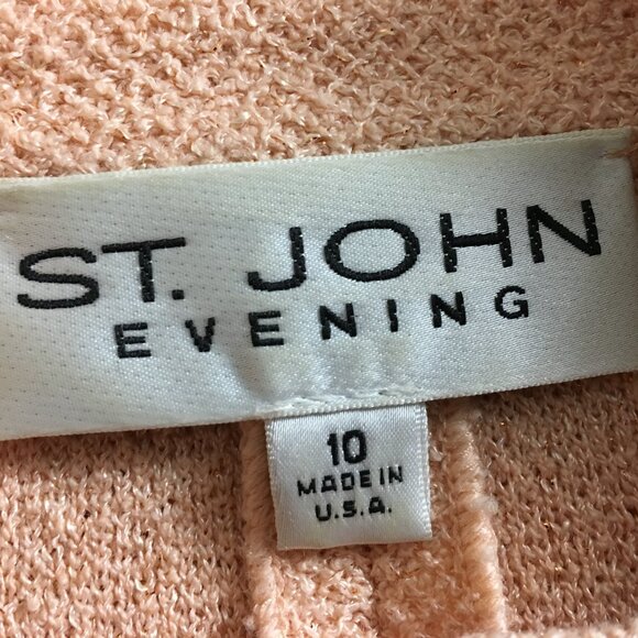 BEAUTIFUL St John evening knit light orange rhinestones jacket skirt suit 10 12 - Picture 10 of 11